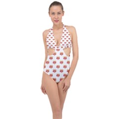 Girl Power Logo Pattern Halter Front Plunge Swimsuit by dflcprints