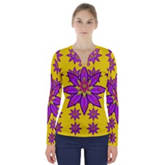 Fantasy Big Flowers In The Happy Jungle Of Love V-neck Long Sleeve Top by pepitasart