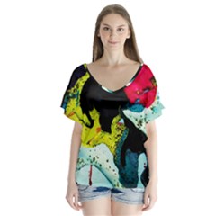 Buffalo Vision V-neck Flutter Sleeve Top by bestdesignintheworld