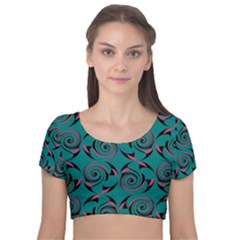 Spirals Velvet Short Sleeve Crop Top 