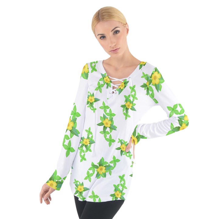 Airy Floral Pattern Tie Up Tee