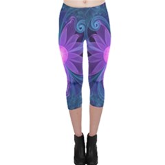 Blown Glass Flower Of An Electricblue Fractal Iris Capri Leggings  by jayaprime