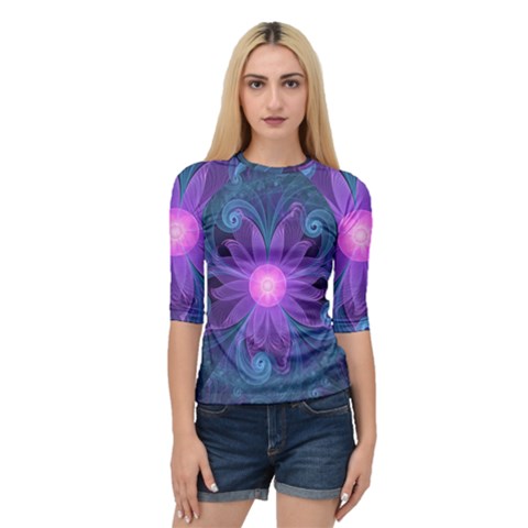 Blown Glass Flower Of An Electricblue Fractal Iris Quarter Sleeve Raglan Tee by jayaprime