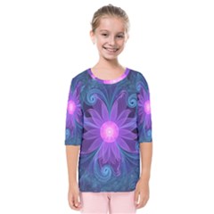 Blown Glass Flower Of An Electricblue Fractal Iris Kids  Quarter Sleeve Raglan Tee