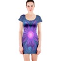 Blown Glass Flower of an ElectricBlue Fractal Iris Short Sleeve Bodycon Dress View1