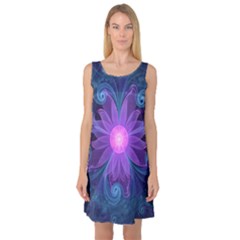 Blown Glass Flower Of An Electricblue Fractal Iris Sleeveless Satin Nightdress by jayaprime