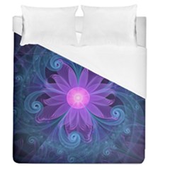 Blown Glass Flower Of An Electricblue Fractal Iris Duvet Cover (queen Size) by jayaprime