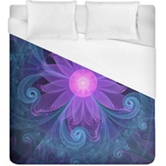 Blown Glass Flower Of An Electricblue Fractal Iris Duvet Cover (king Size) by jayaprime