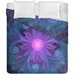 Blown Glass Flower Of An Electricblue Fractal Iris Duvet Cover Double Side (california King Size) by jayaprime