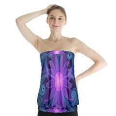 Blown Glass Flower Of An Electricblue Fractal Iris Strapless Top by jayaprime