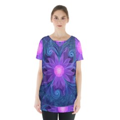 Blown Glass Flower Of An Electricblue Fractal Iris Skirt Hem Sports Top by jayaprime