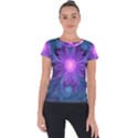 Blown Glass Flower of an ElectricBlue Fractal Iris Short Sleeve Sports Top  View1