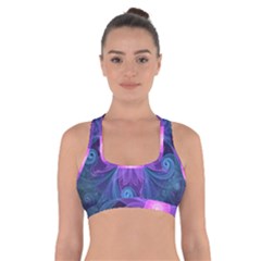 Blown Glass Flower Of An Electricblue Fractal Iris Cross Back Sports Bra by jayaprime