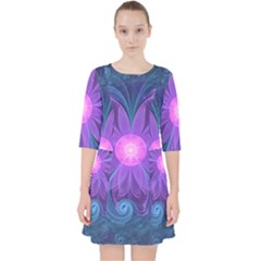 Blown Glass Flower Of An Electricblue Fractal Iris Pocket Dress by jayaprime