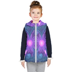 Blown Glass Flower Of An Electricblue Fractal Iris Kid s Hooded Puffer Vest by jayaprime