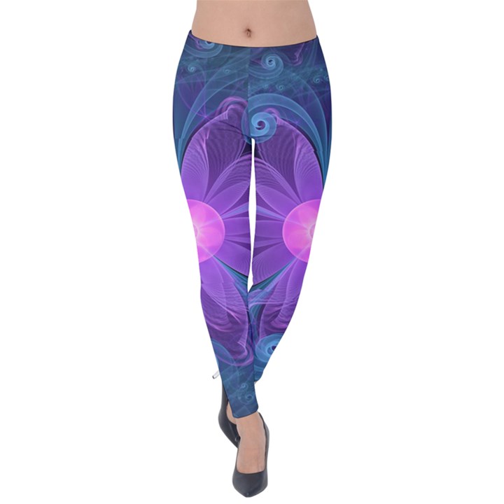 Blown Glass Flower of an ElectricBlue Fractal Iris Velvet Leggings