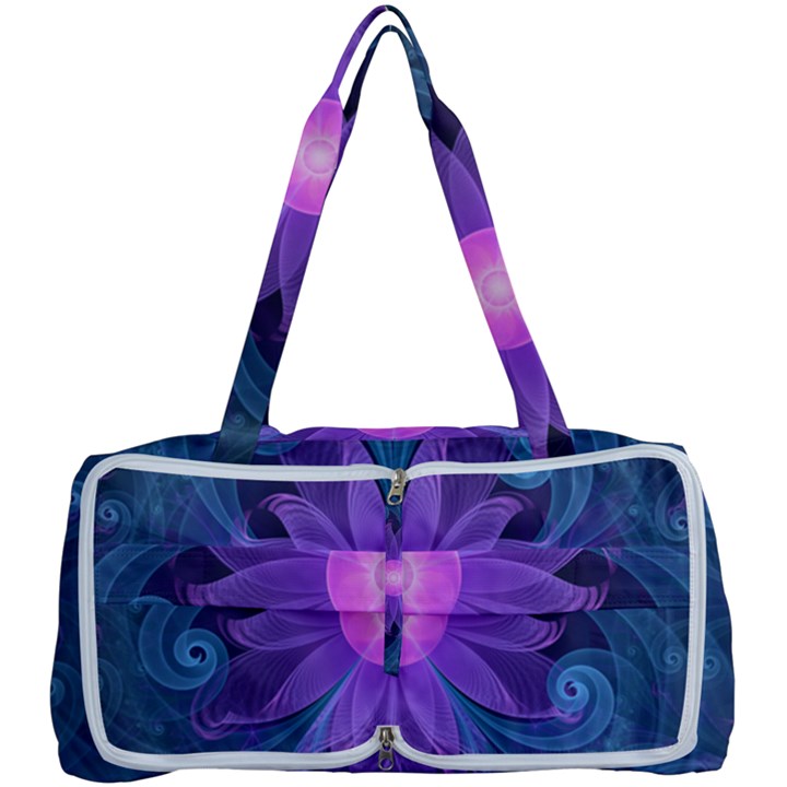 Blown Glass Flower of an ElectricBlue Fractal Iris Multi Function Bag	