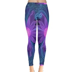 Blown Glass Flower Of An Electricblue Fractal Iris Inside Out Leggings by jayaprime