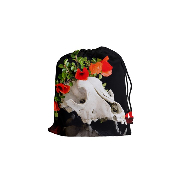 Animal skull with a wreath of wild flower Drawstring Pouches (Small) 