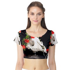 Animal Skull With A Wreath Of Wild Flower Short Sleeve Crop Top by igorsin