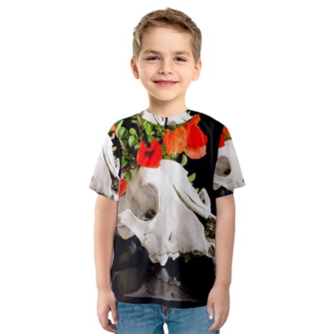 Animal Skull With A Wreath Of Wild Flower Kids  Sport Mesh Tee by igorsin