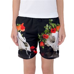 Animal Skull With A Wreath Of Wild Flower Women s Basketball Shorts