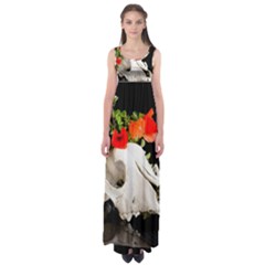 Animal Skull With A Wreath Of Wild Flower Empire Waist Maxi Dress by igorsin