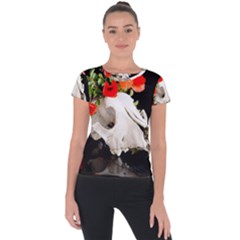 Animal Skull With A Wreath Of Wild Flower Short Sleeve Sports Top 