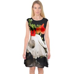 Animal Skull With A Wreath Of Wild Flower Capsleeve Midi Dress by igorsin