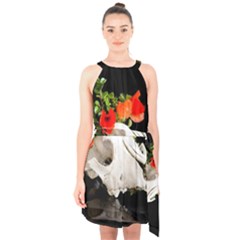 Animal Skull With A Wreath Of Wild Flower Halter Collar Waist Tie Chiffon Dress by igorsin