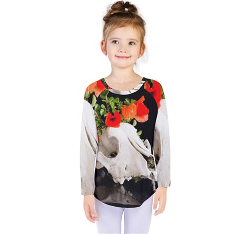 Animal Skull With A Wreath Of Wild Flower Kids  Long Sleeve Tee by igorsin