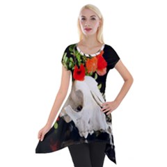 Animal Skull With A Wreath Of Wild Flower Short Sleeve Side Drop Tunic by igorsin