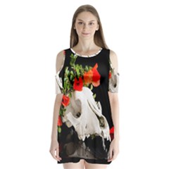 Animal Skull With A Wreath Of Wild Flower Shoulder Cutout Velvet One Piece