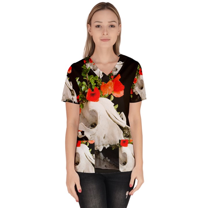 Animal skull with a wreath of wild flower Scrub Top