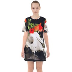 Animal Skull With A Wreath Of Wild Flower Sixties Short Sleeve Mini Dress by igorsin