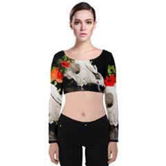 Animal Skull With A Wreath Of Wild Flower Velvet Crop Top by igorsin