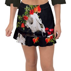 Animal Skull With A Wreath Of Wild Flower Fishtail Mini Chiffon Skirt