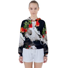 Animal Skull With A Wreath Of Wild Flower Women s Tie Up Sweat