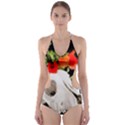 Animal skull with a wreath of wild flower Cut-Out One Piece Swimsuit View1