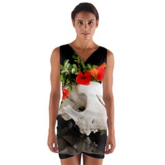 Animal Skull With A Wreath Of Wild Flower Wrap Front Bodycon Dress by igorsin