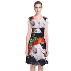 Animal Skull With A Wreath Of Wild Flower Short Sleeve Front Wrap Dress by igorsin