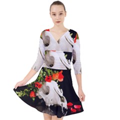 Animal Skull With A Wreath Of Wild Flower Quarter Sleeve Front Wrap Dress by igorsin