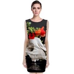 Animal Skull With A Wreath Of Wild Flower Sleeveless Velvet Midi Dress by igorsin