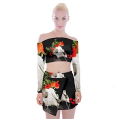 Animal Skull With A Wreath Of Wild Flower Off Shoulder Top With Mini Skirt Set by igorsin