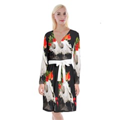 Animal Skull With A Wreath Of Wild Flower Long Sleeve Velvet Front Wrap Dress by igorsin