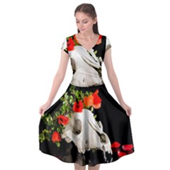 Animal Skull With A Wreath Of Wild Flower Cap Sleeve Wrap Front Dress by igorsin