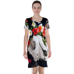 Animal Skull With A Wreath Of Wild Flower Short Sleeve Nightdress by igorsin