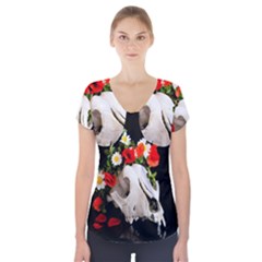 Animal Skull With A Wreath Of Wild Flower Short Sleeve Front Detail Top by igorsin