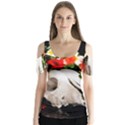 Animal skull with a wreath of wild flower Butterfly Sleeve Cutout Tee  View1