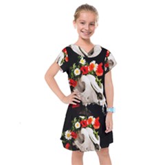 Animal Skull With A Wreath Of Wild Flower Kids  Drop Waist Dress by igorsin